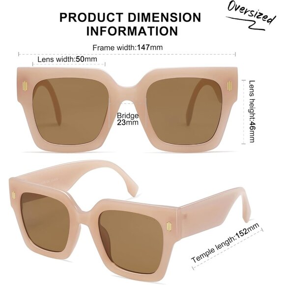 Women's Cream Luxury Large Vintage Oversized Square Eyes Protecting Sunglasses - Picture 3 of 7
